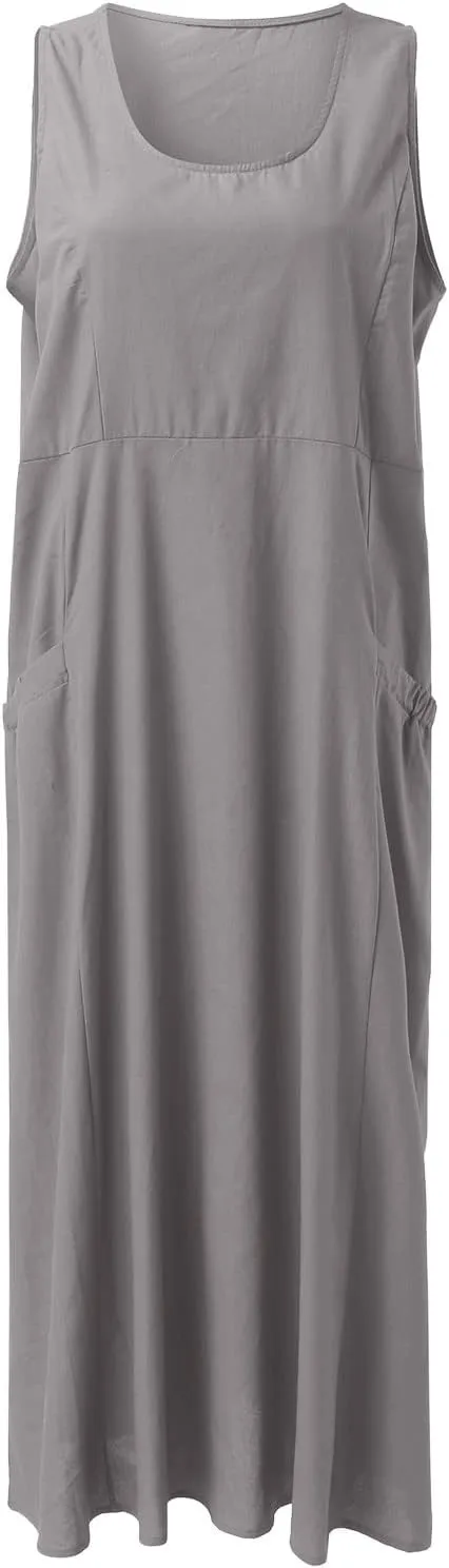 Cotton Linen Dresses for Women 2025 Casual Sleeveless Summer Beach Outfits Plus Size Spring Vacation Maxi Sundresses