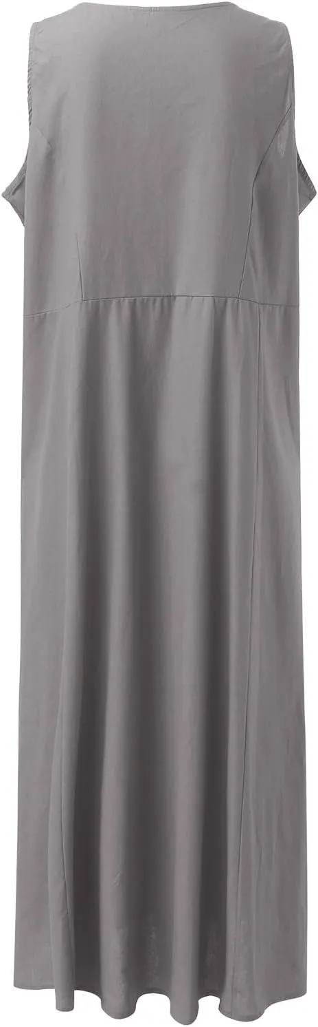 Cotton Linen Dresses for Women 2025 Casual Sleeveless Summer Beach Outfits Plus Size Spring Vacation Maxi Sundresses