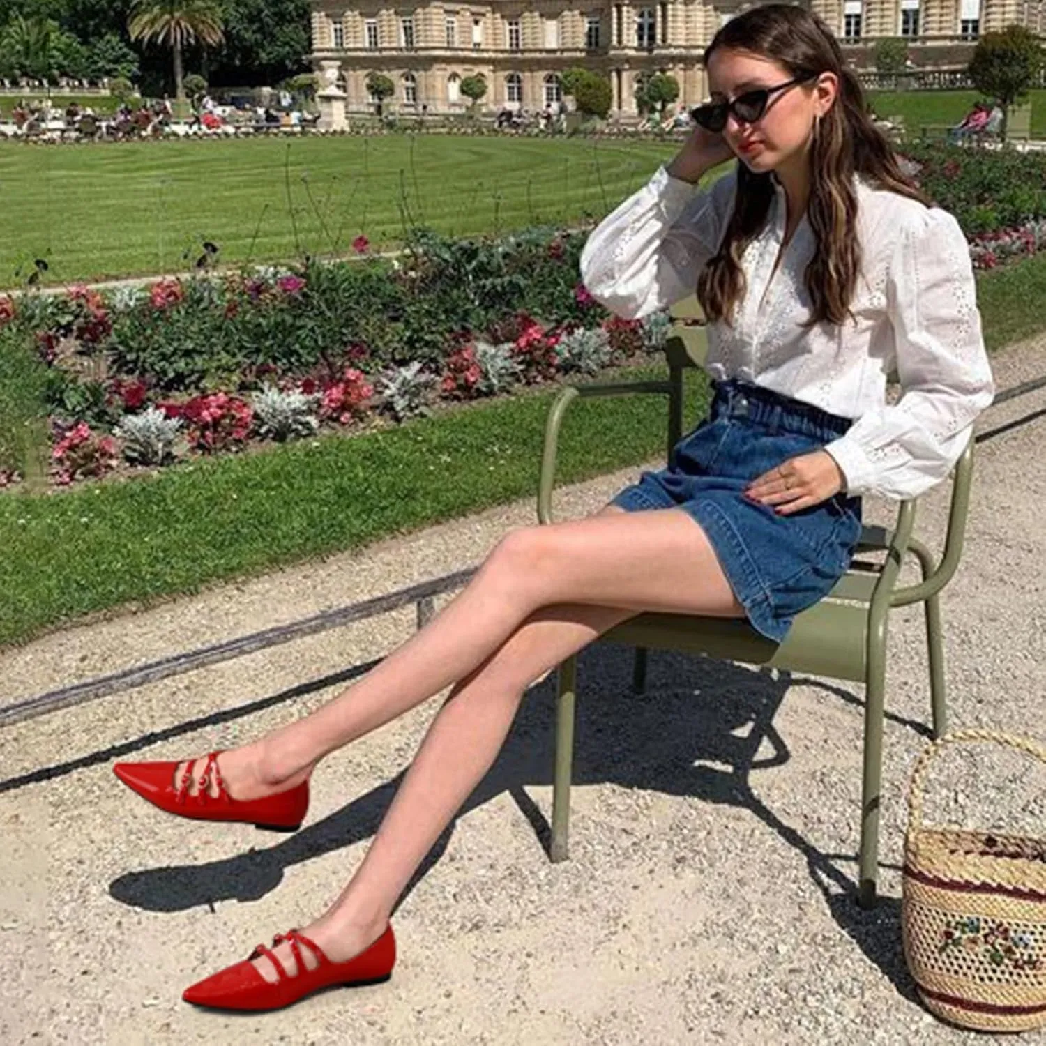 CouieCuies Women's Mary Jane Flats Ballet Shoes with Buckle Dressy Comfortable Mary Janes Pointed Toe Flats Adjustable Strap Leather