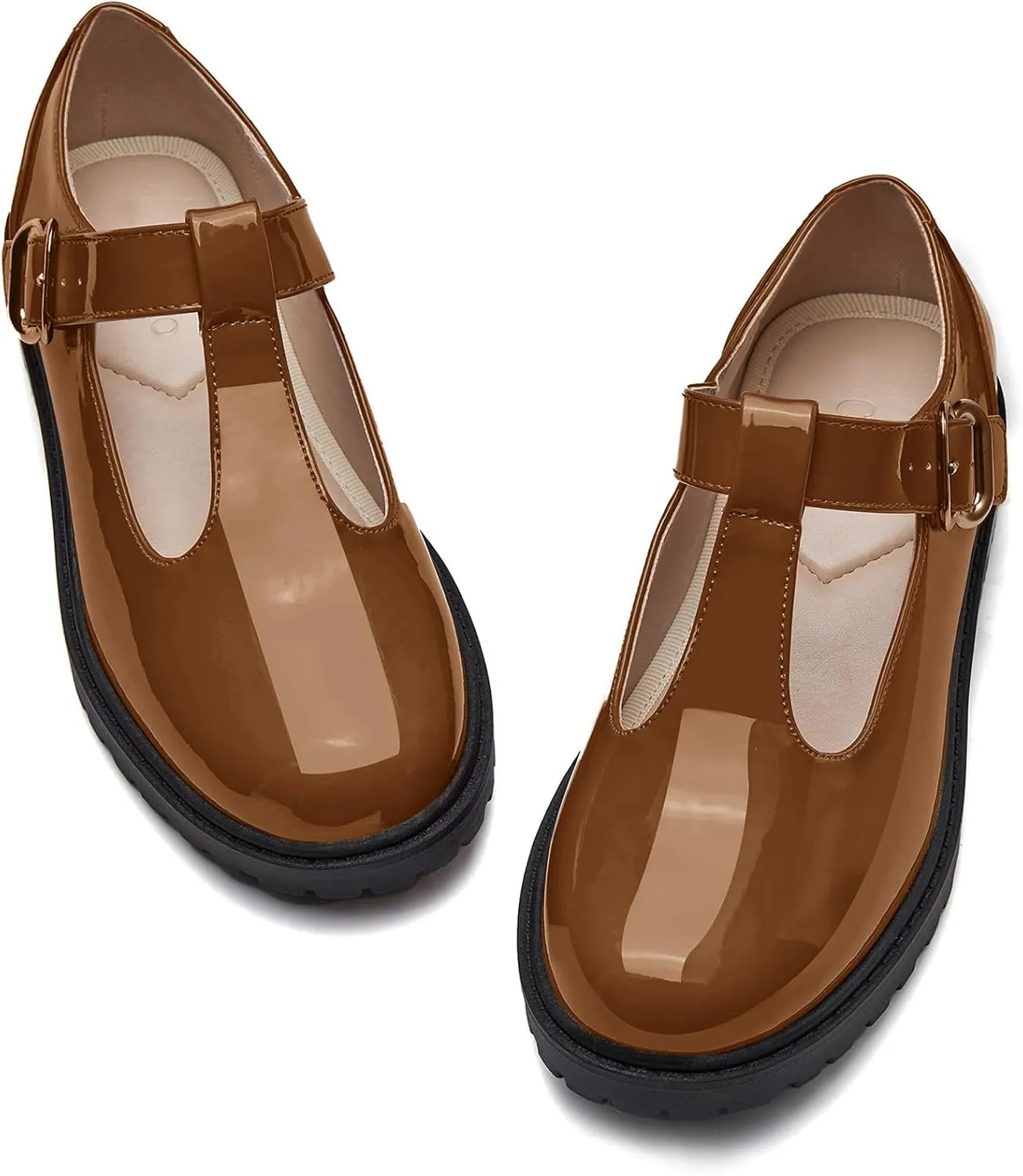 Coutgo Girls Mary Jane Dress Shoes Platform Loafers School Uniform Chunky Heel Closed Toe T-Strap Flats