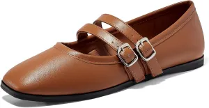 Coutgo Womens Mary Jane Flats Shoes Dressy Comfortable Square Toe Double Strap Soft Work Slip on Ballet Flat