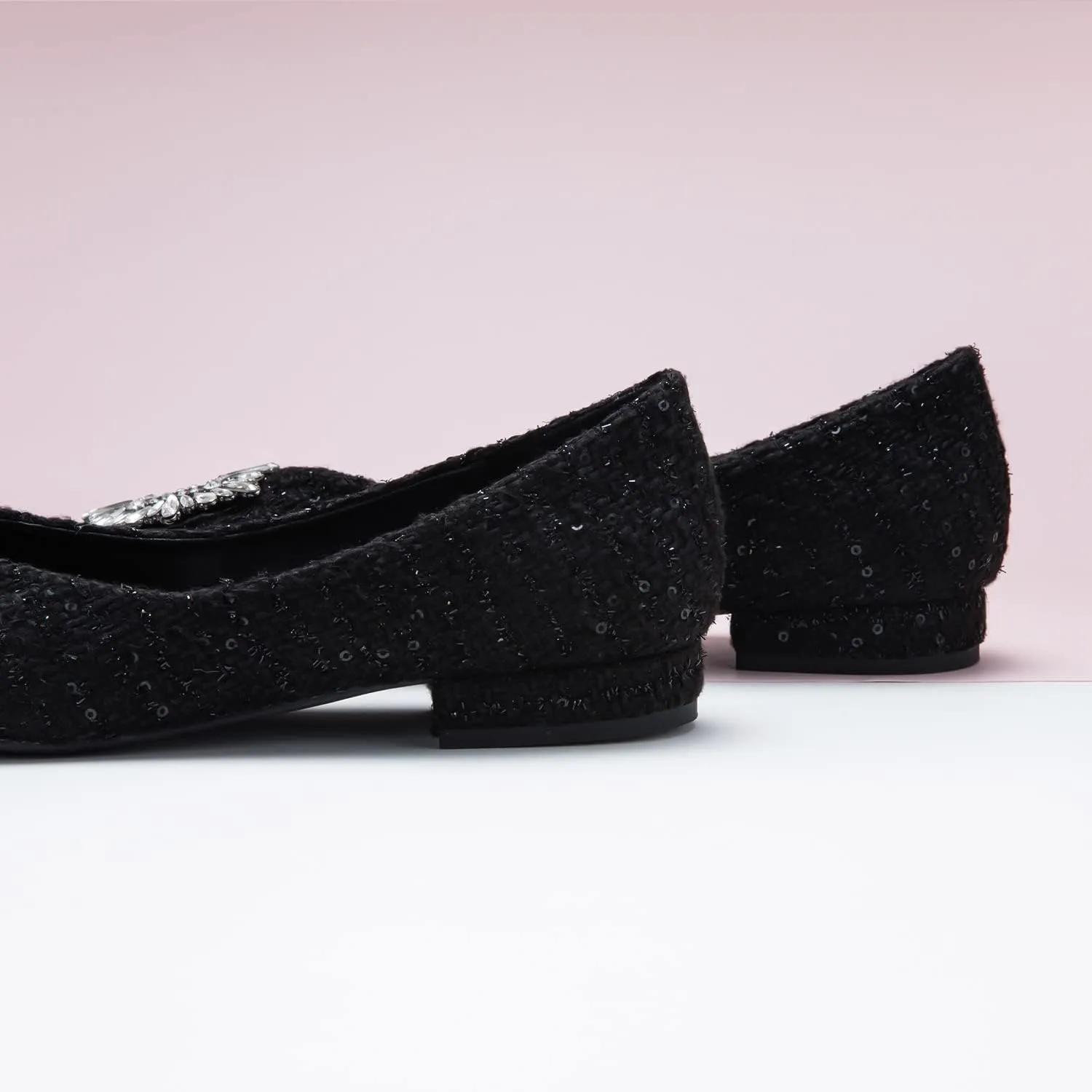 C.Paravano Women's Crystal Buckle Ballet Flats - Pointed Toe Slip On Dressy Shoes