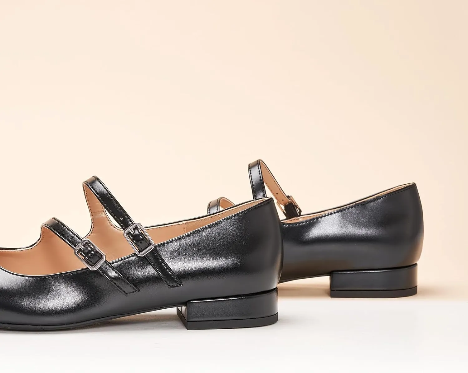 C.Paravano Women's Flats Mary Jane Flats Ballet Flats for Women Square Toe Block Heel Adjustable Straps Flat Fashion Casual Dressy Shoes