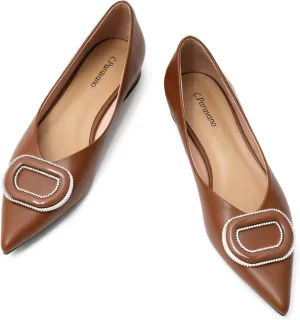 C.Paravano Women's Flats Pointed Toe Flats for Women Designer Ballet Flats Leather Flats Shoes for Women Dressy Casual Work Office Party Shoes
