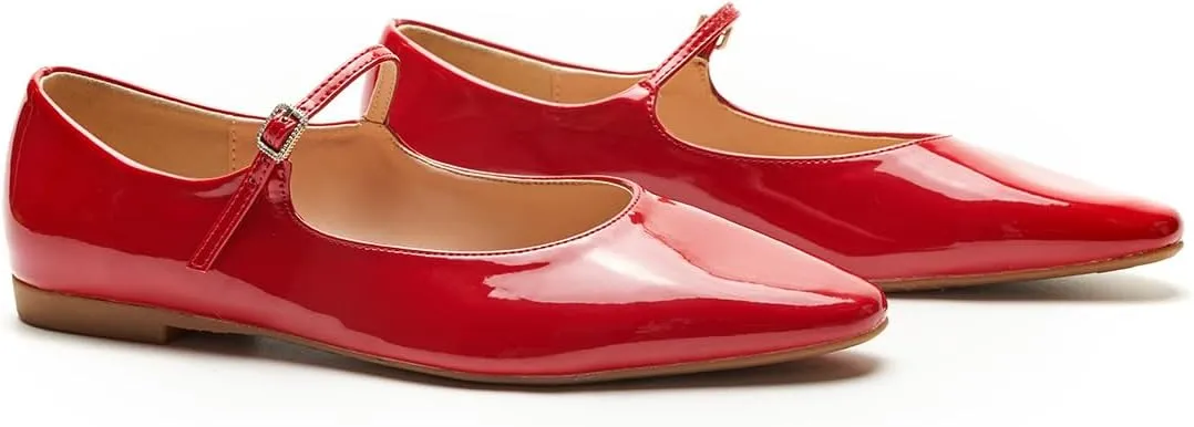 C.Paravano Women's Mary Jane Ballet Flats | Round Toe Leather Flats with Strap | Comfortable Work & Casual Shoes for Daily Wear