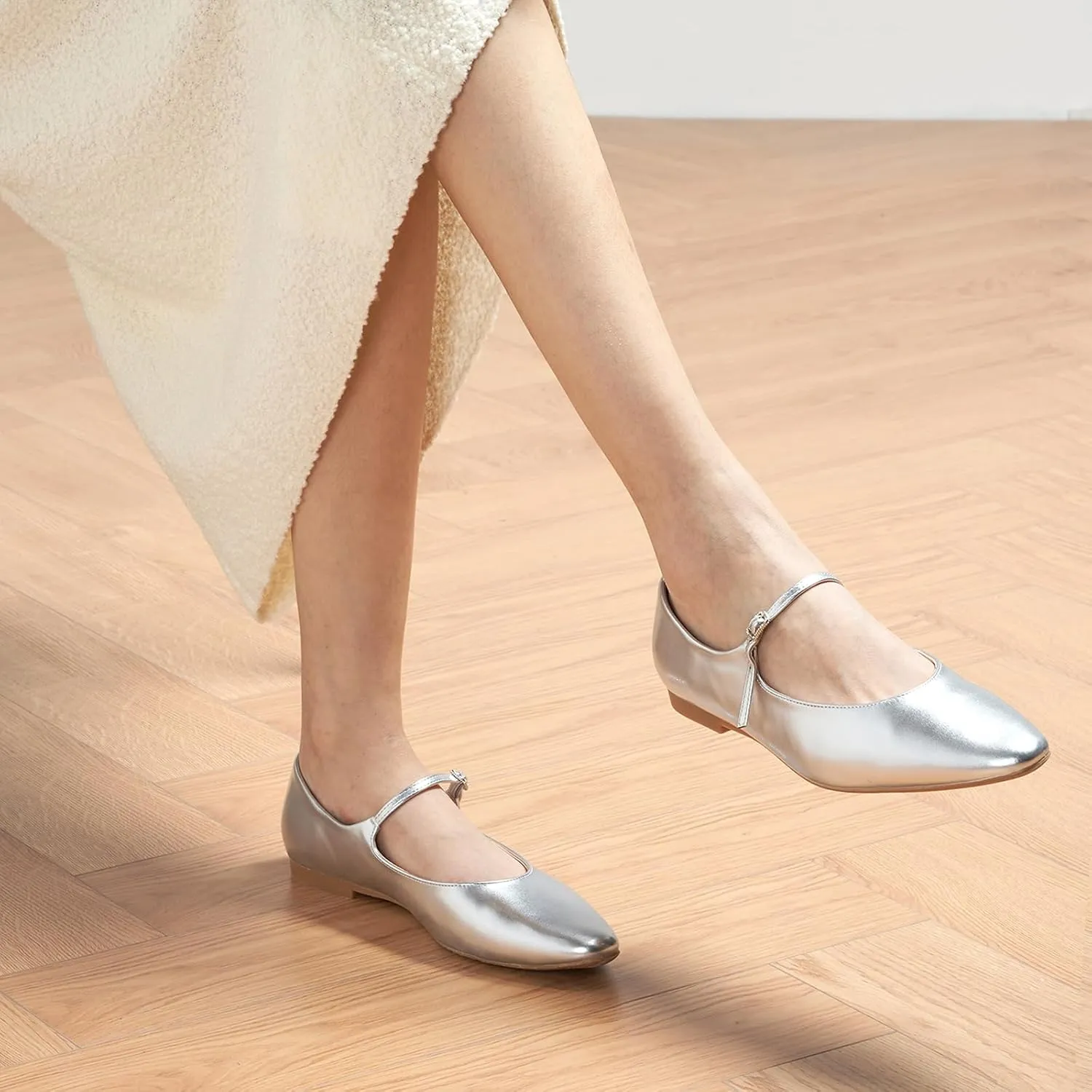 C.Paravano Women's Mary Jane Ballet Flats | Round Toe Leather Flats with Strap | Comfortable Work & Casual Shoes for Daily Wear
