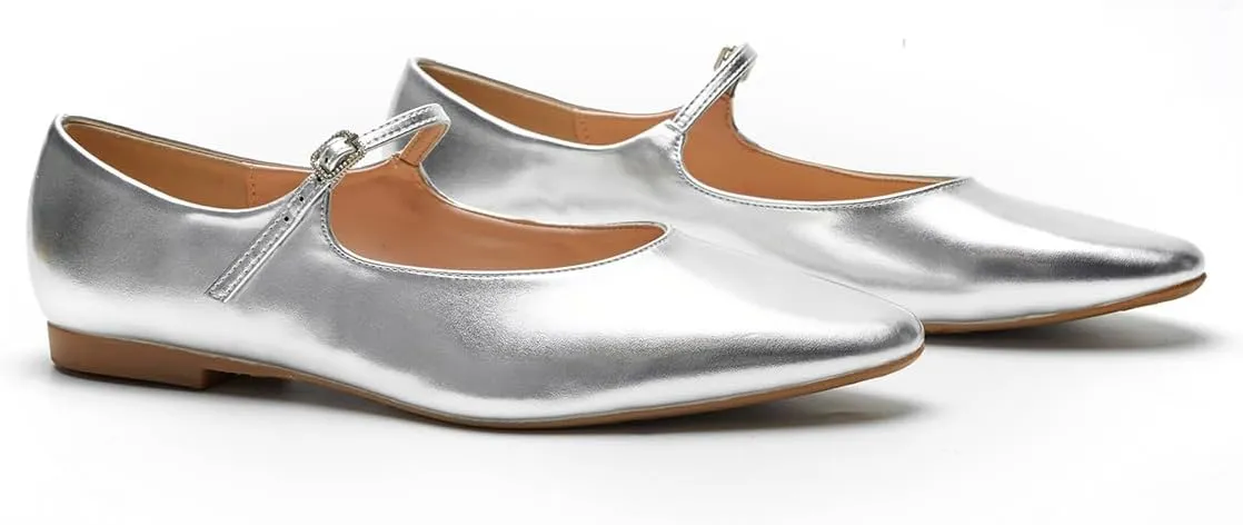 C.Paravano Women's Mary Jane Ballet Flats | Round Toe Leather Flats with Strap | Comfortable Work & Casual Shoes for Daily Wear