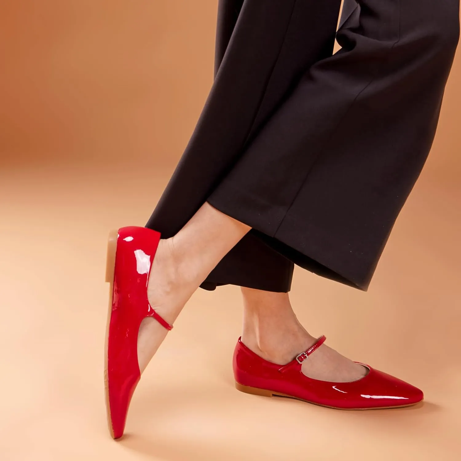 C.Paravano Women's Mary Jane Ballet Flats | Round Toe Leather Flats with Strap | Comfortable Work & Casual Shoes for Daily Wear