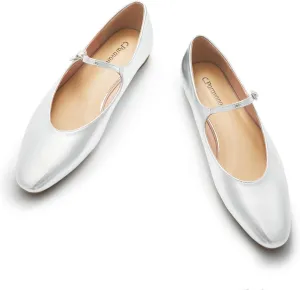 C.Paravano Women's Mary Jane Ballet Flats | Round Toe Leather Flats with Strap | Comfortable Work & Casual Shoes for Daily Wear