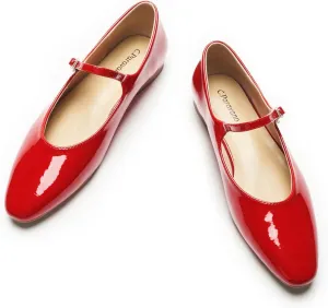 C.Paravano Women's Mary Jane Ballet Flats | Round Toe Leather Flats with Strap | Comfortable Work & Casual Shoes for Daily Wear