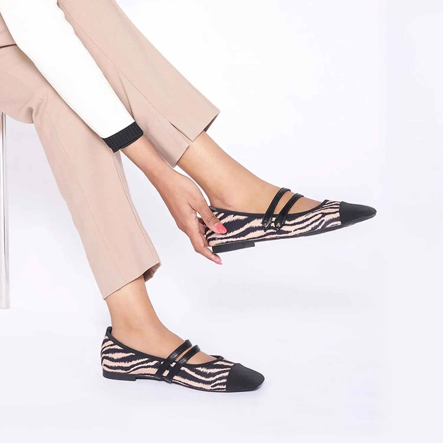 C.Paravano Womens Mary Jane Flats Closed Square Toe Mary Jane Shoes for Women Double Strap Dressy Work Shoes Slip on Ballet Flats Mary Janes for Casual Wedding