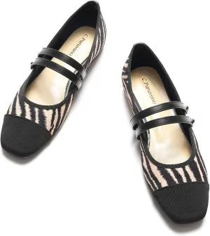 C.Paravano Womens Mary Jane Flats Closed Square Toe Mary Jane Shoes for Women Double Strap Dressy Work Shoes Slip on Ballet Flats Mary Janes for Casual Wedding