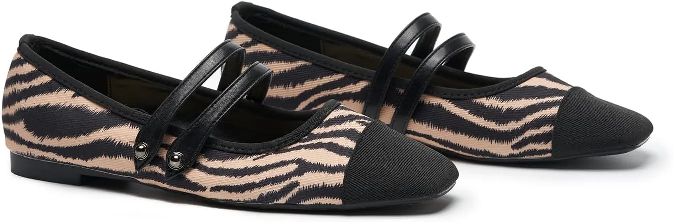 C.Paravano Womens Mary Jane Flats Closed Square Toe Mary Jane Shoes for Women Double Strap Dressy Work Shoes Slip on Ballet Flats Mary Janes for Casual Wedding