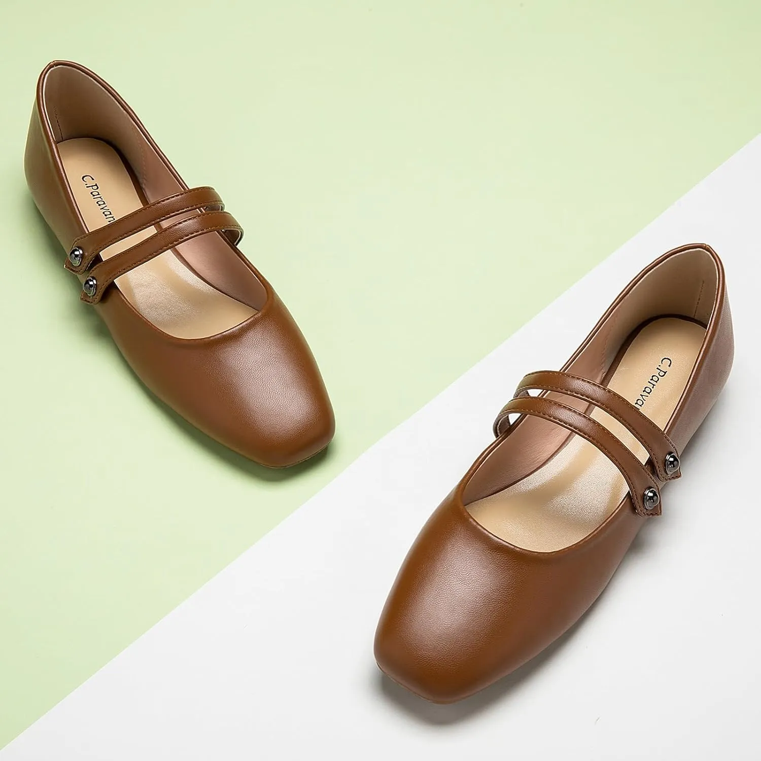 C.Paravano Women's Mary Jane Flats | Closed Toe Mary Jane Shoes for Women | Slip On Mary Janes Ballet Flats | Dress Strap Shoes for Casual Work Office & Wedding Business