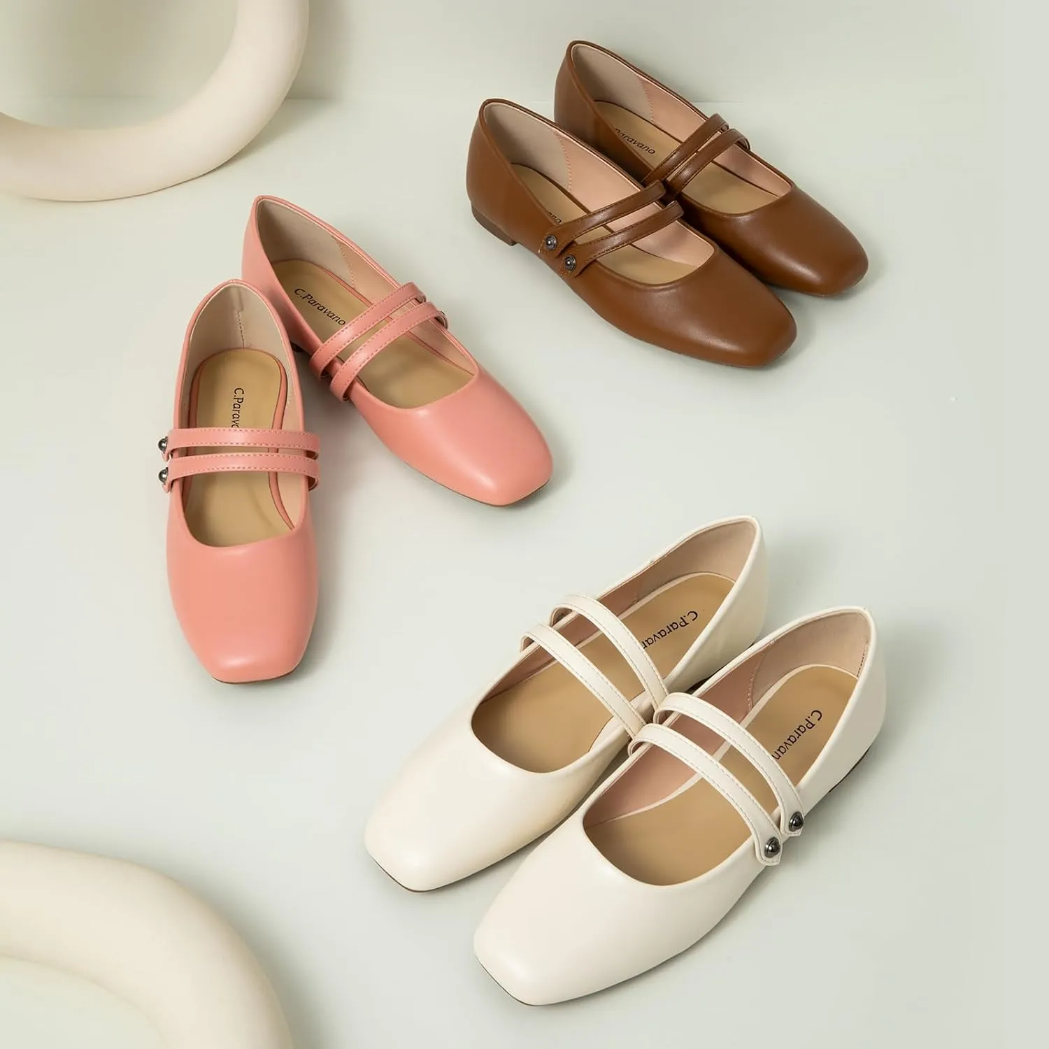 C.Paravano Women's Mary Jane Flats | Closed Toe Mary Jane Shoes for Women | Slip On Mary Janes Ballet Flats | Dress Strap Shoes for Casual Work Office & Wedding Business