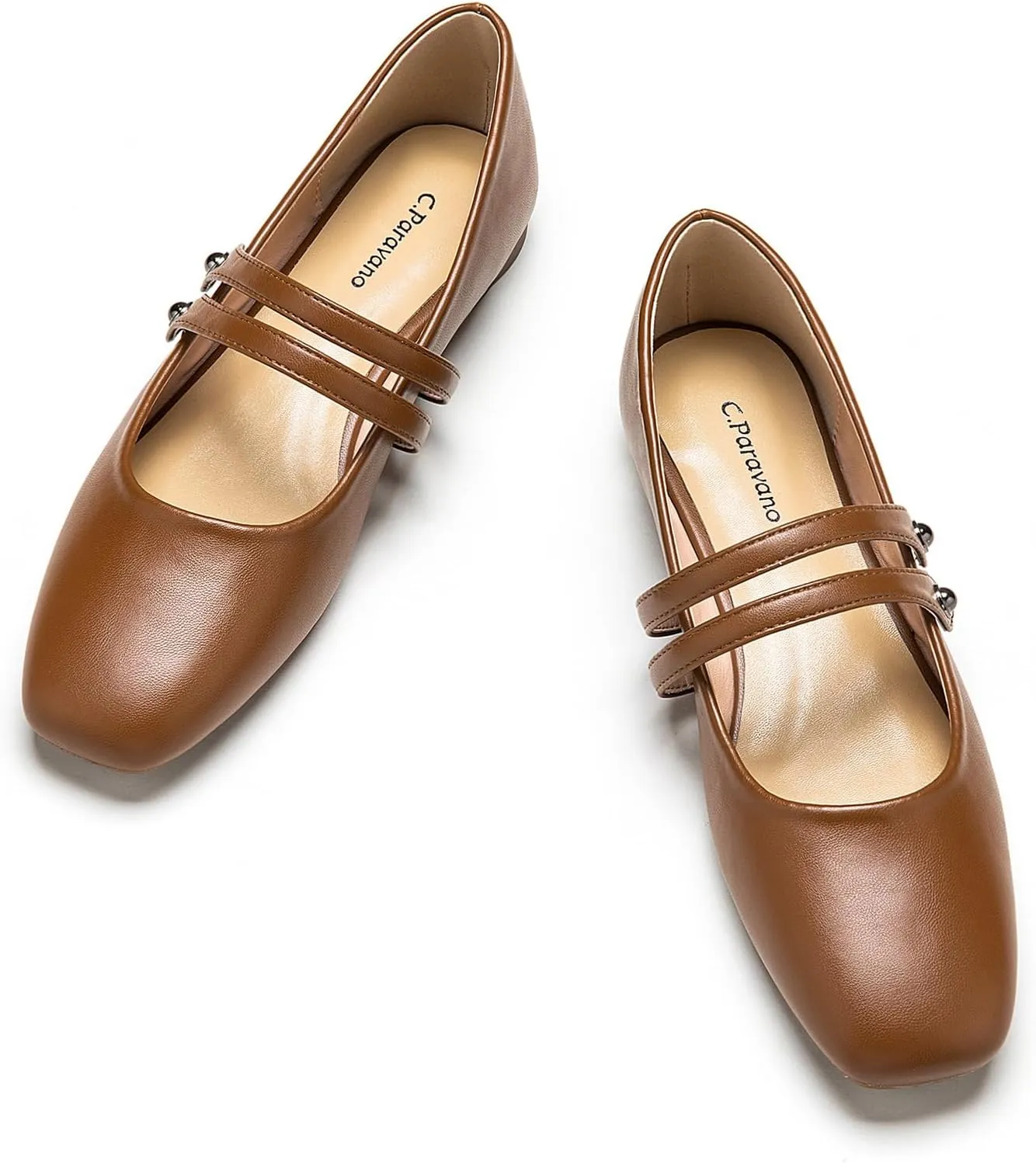 C.Paravano Women's Mary Jane Flats | Closed Toe Mary Jane Shoes for Women | Slip On Mary Janes Ballet Flats | Dress Strap Shoes for Casual Work Office & Wedding Business