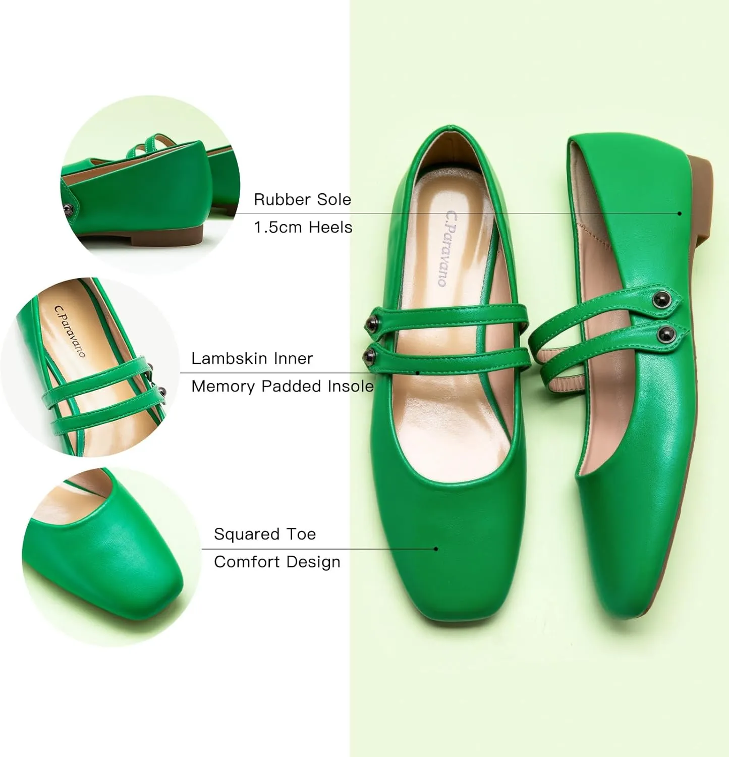 C.Paravano Women's Mary Jane Flats,Square Toe Mary Jane Shoes for Women,Mary Jane Ballet Flats,Slip On Dress Strap Shoes for Casual Work Office & Wedding Business