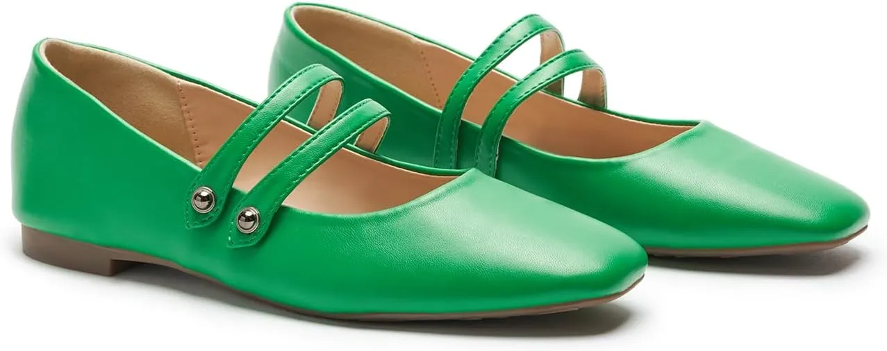 C.Paravano Women's Mary Jane Flats,Square Toe Mary Jane Shoes for Women,Mary Jane Ballet Flats,Slip On Dress Strap Shoes for Casual Work Office & Wedding Business