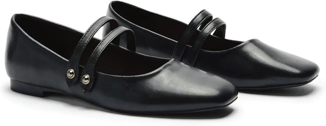 C.Paravano Women's Mary Jane Flats,Square Toe Mary Jane Shoes for Women,Mary Jane Ballet Flats,Slip On Dress Strap Shoes for Casual Work Office & Wedding Business