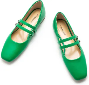 C.Paravano Women's Mary Jane Flats,Square Toe Mary Jane Shoes for Women,Mary Jane Ballet Flats,Slip On Dress Strap Shoes for Casual Work Office & Wedding Business