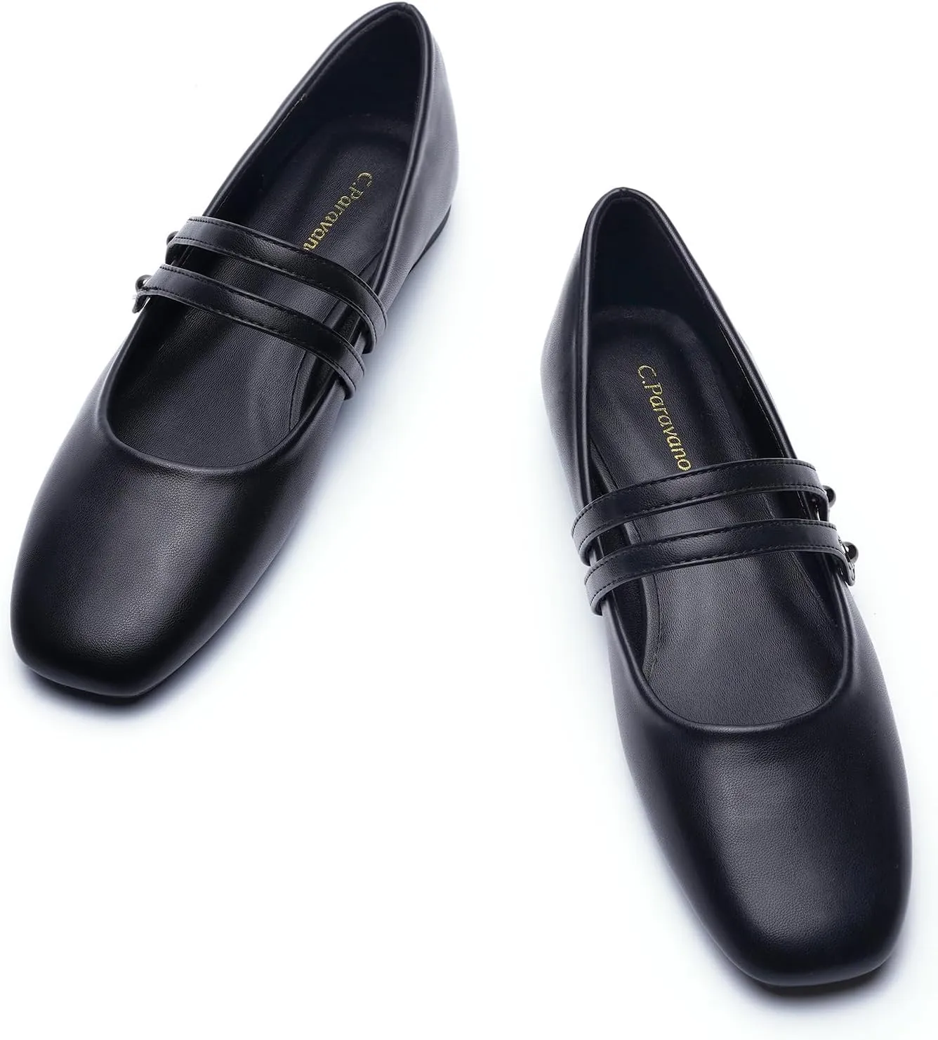 C.Paravano Women's Mary Jane Flats,Square Toe Mary Jane Shoes for Women,Mary Jane Ballet Flats,Slip On Dress Strap Shoes for Casual Work Office & Wedding Business