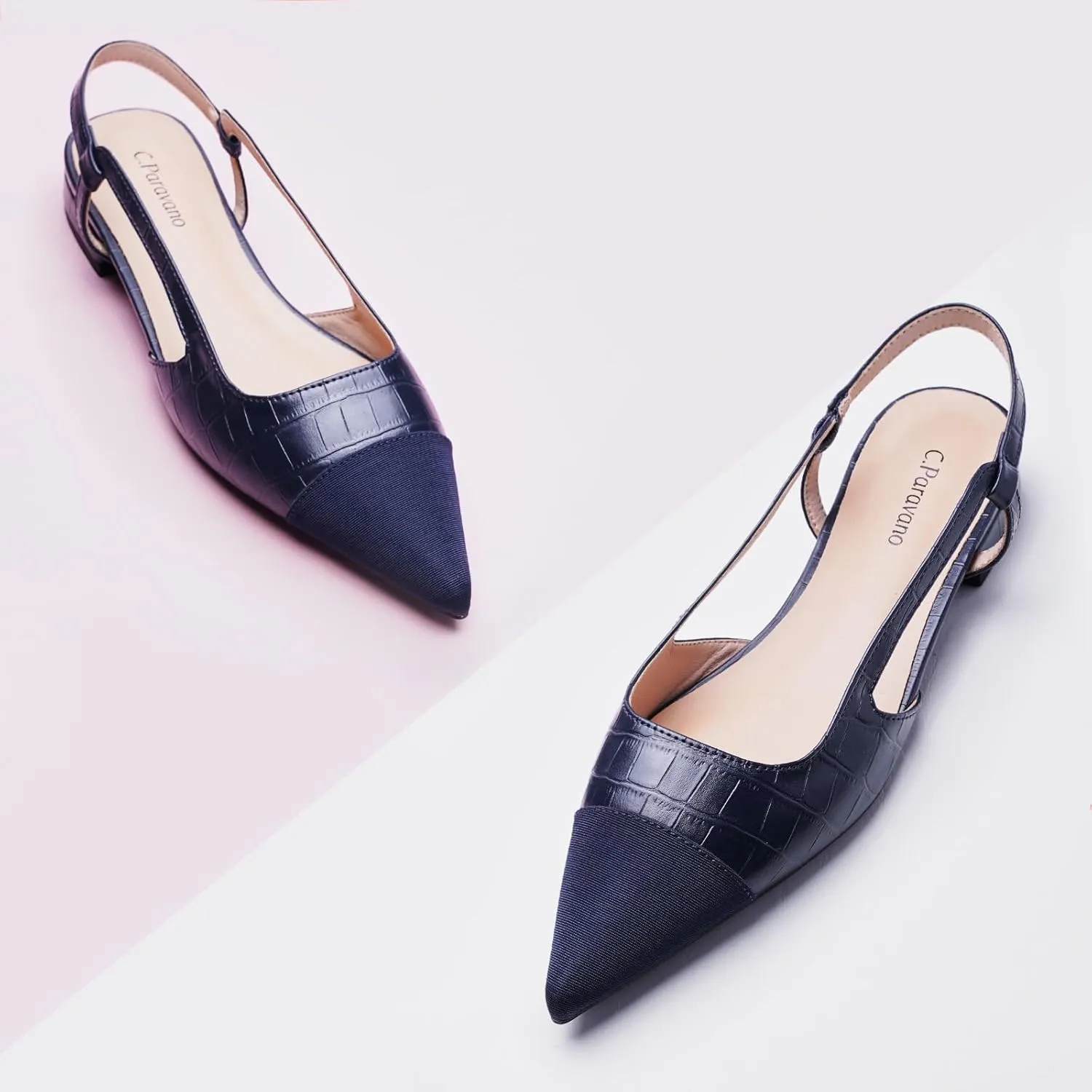 C.Paravano Women's Pointed Toe Slingback Flats | Comfort Heeled Sandals | Slip-On Flats | Perfect for Casual, Business, Party, Date