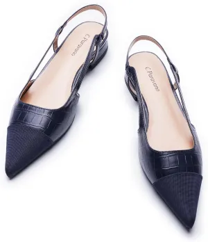 C.Paravano Women's Pointed Toe Slingback Flats | Comfort Heeled Sandals | Slip-On Flats | Perfect for Casual, Business, Party, Date