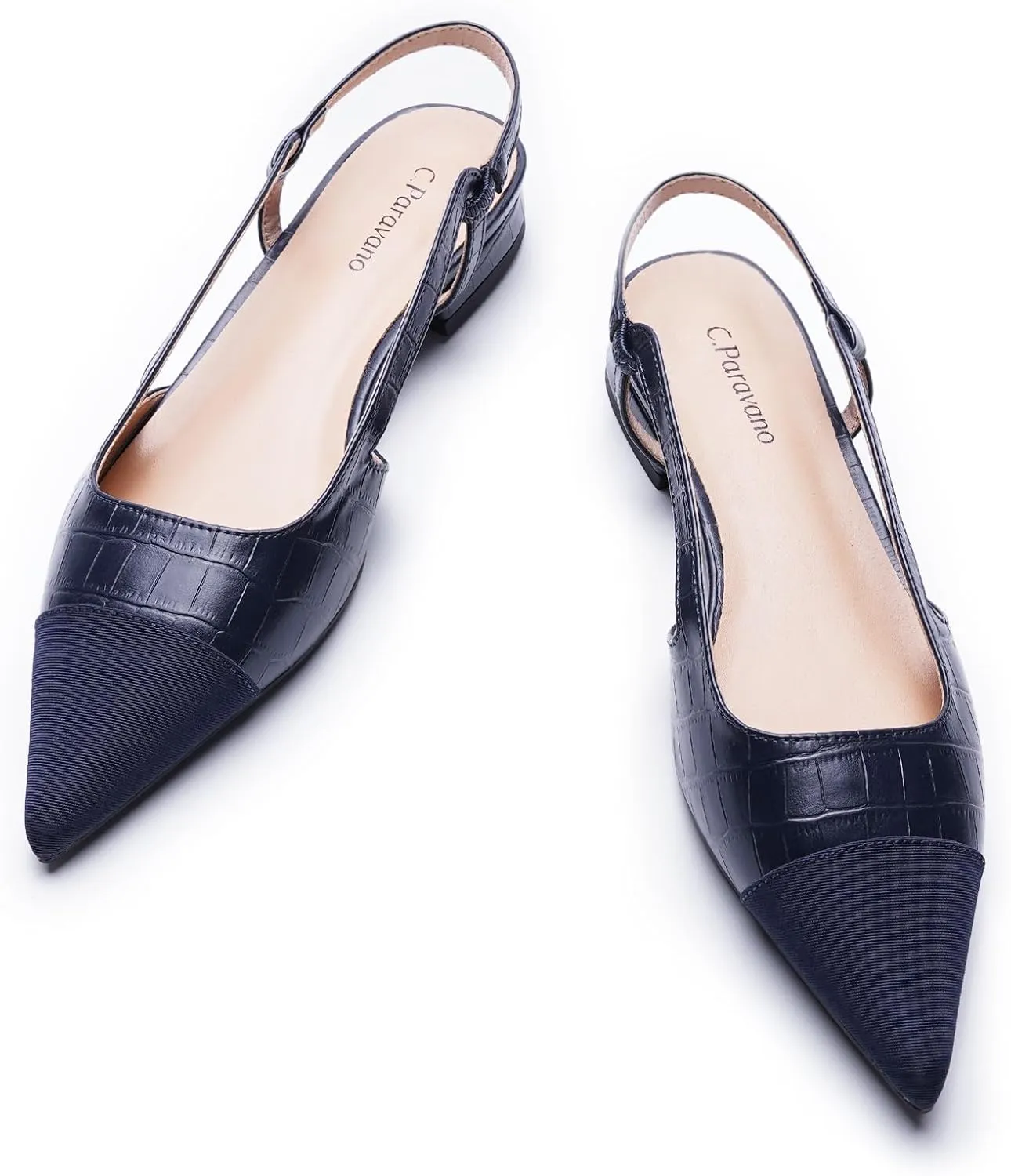 C.Paravano Women's Pointed Toe Slingback Flats | Comfort Heeled Sandals | Slip-On Flats | Perfect for Casual, Business, Party, Date