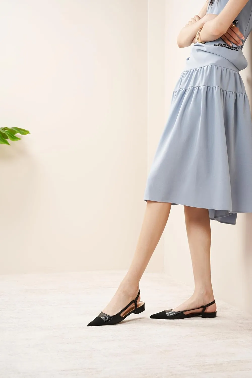 C.Paravano Women's Pointed Toe Slingback Flats | Comfort Heeled Sandals | Slip-On Flats | Perfect for Casual, Business, Party, Date