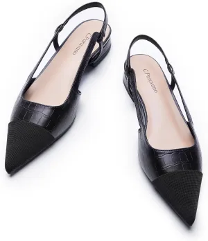 C.Paravano Women's Pointed Toe Slingback Flats | Comfort Heeled Sandals | Slip-On Flats | Perfect for Casual, Business, Party, Date