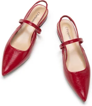 C.Paravano Women's Slingback Flats & Heels - Pointed Toe, Ankle Strap, Comfortable Leather Dress Shoes