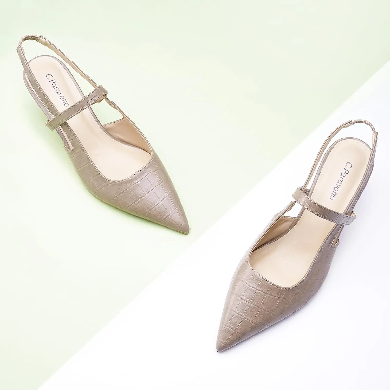 C.Paravano Women's Slingback Flats & Heels - Pointed Toe, Ankle Strap, Comfortable Leather Dress Shoes