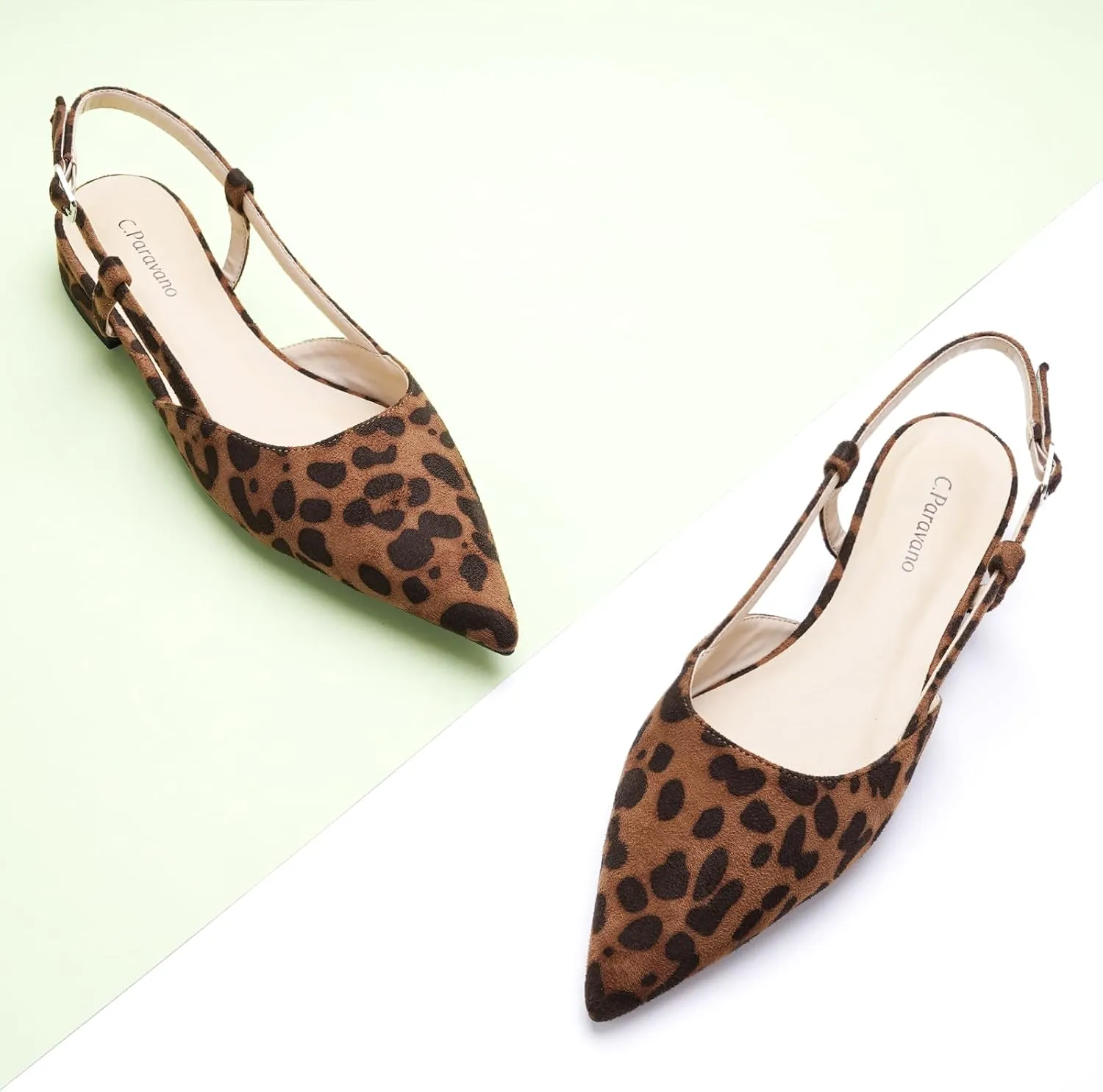 C.Paravano Women's Slingback Flats Pointed Toe Slingback Flats for Women Slingback Sandals Adjustable Ankle Strap Shoes