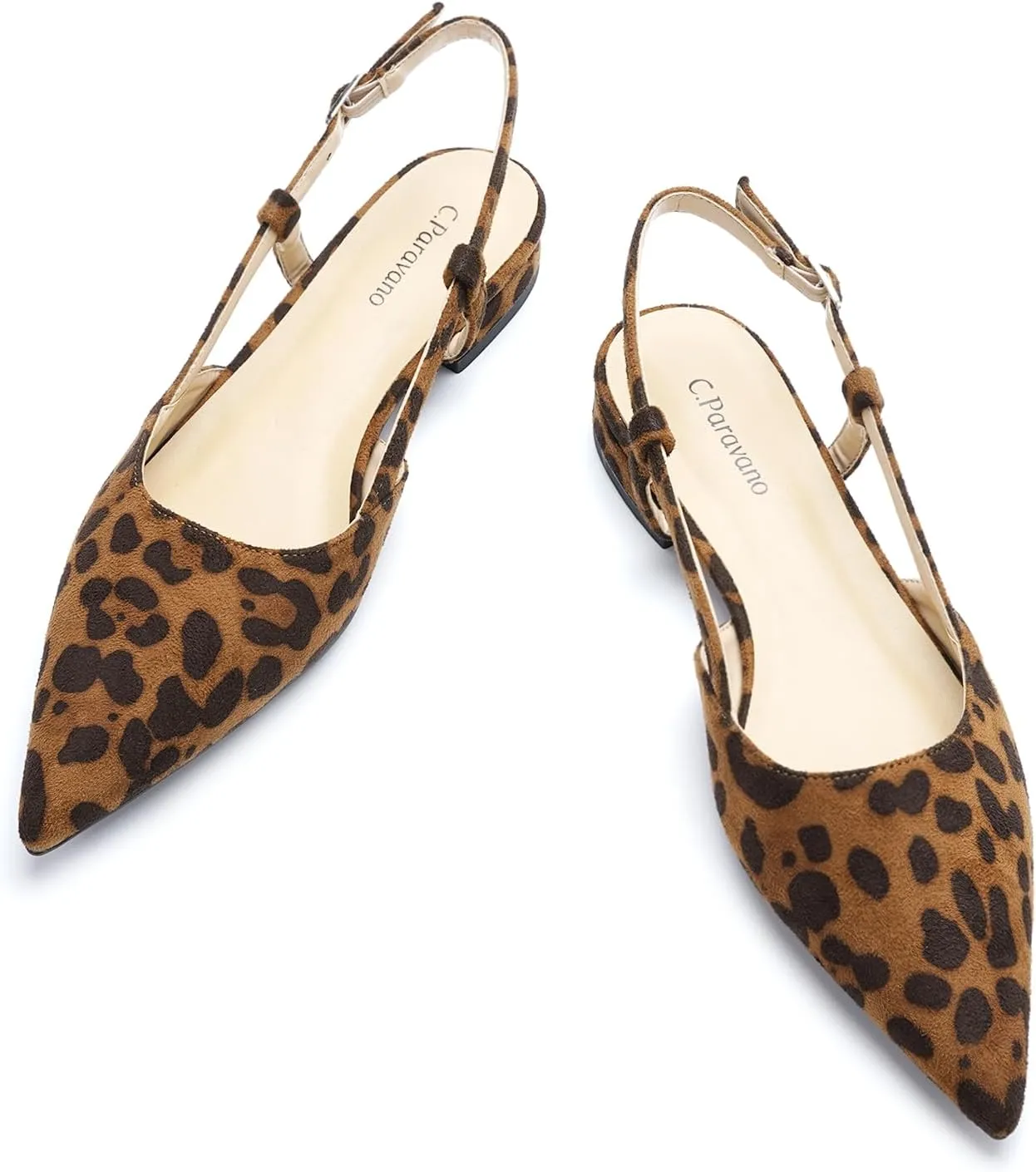 C.Paravano Women's Slingback Flats Pointed Toe Slingback Flats for Women Slingback Sandals Adjustable Ankle Strap Shoes