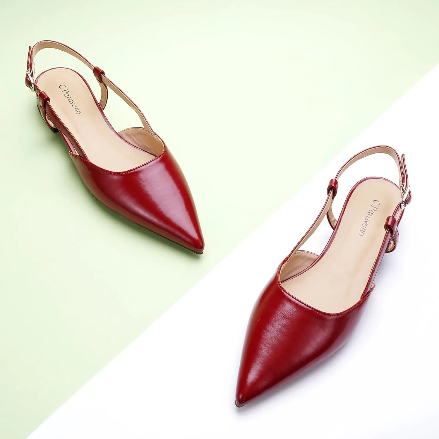 C.Paravano Women's Slingback Flats Pointed Toe Slingback Flats for Women Slingback Sandals Adjustable Ankle Strap Shoes