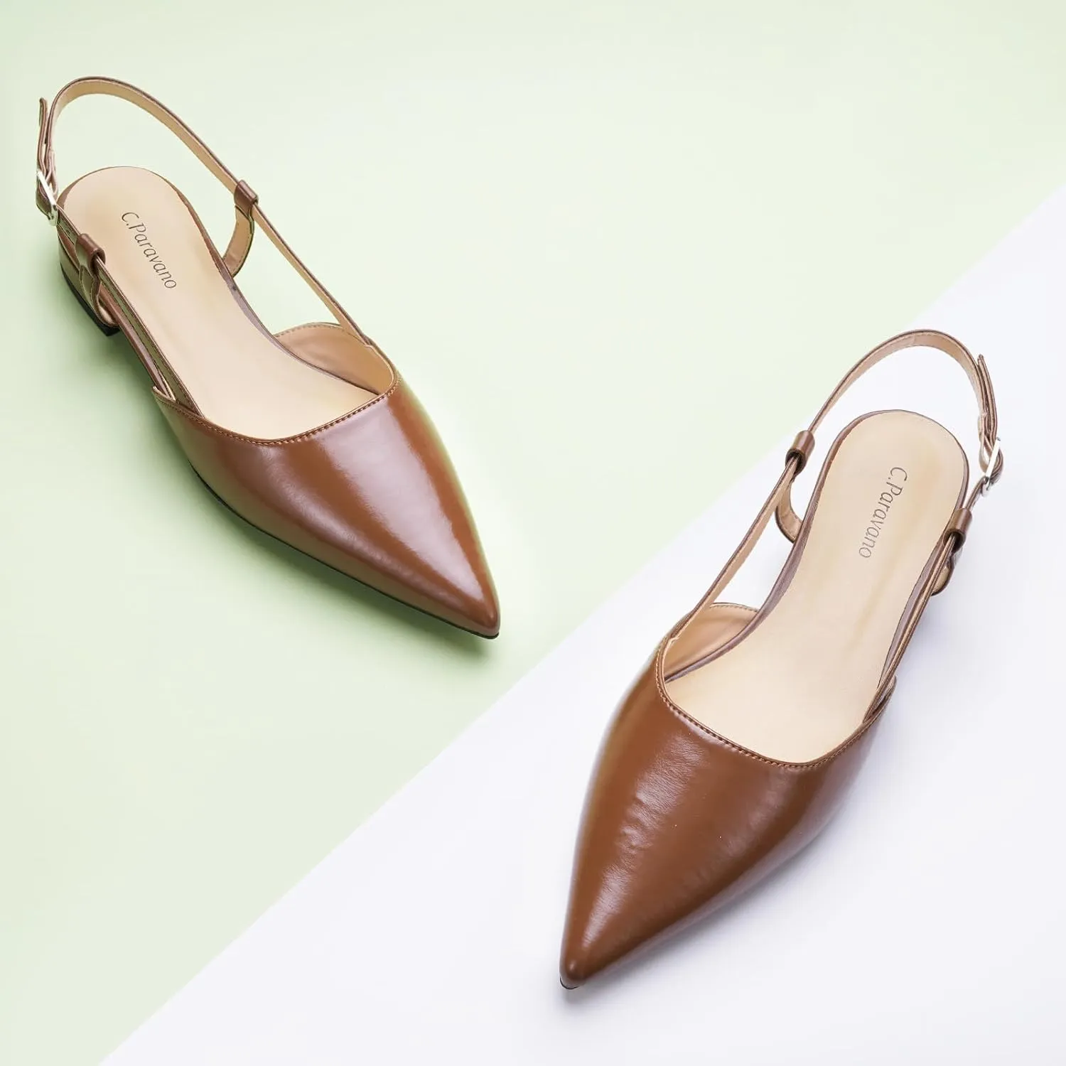 C.Paravano Women's Slingback Flats Pointed Toe Slingback Flats for Women Slingback Sandals Adjustable Ankle Strap Shoes
