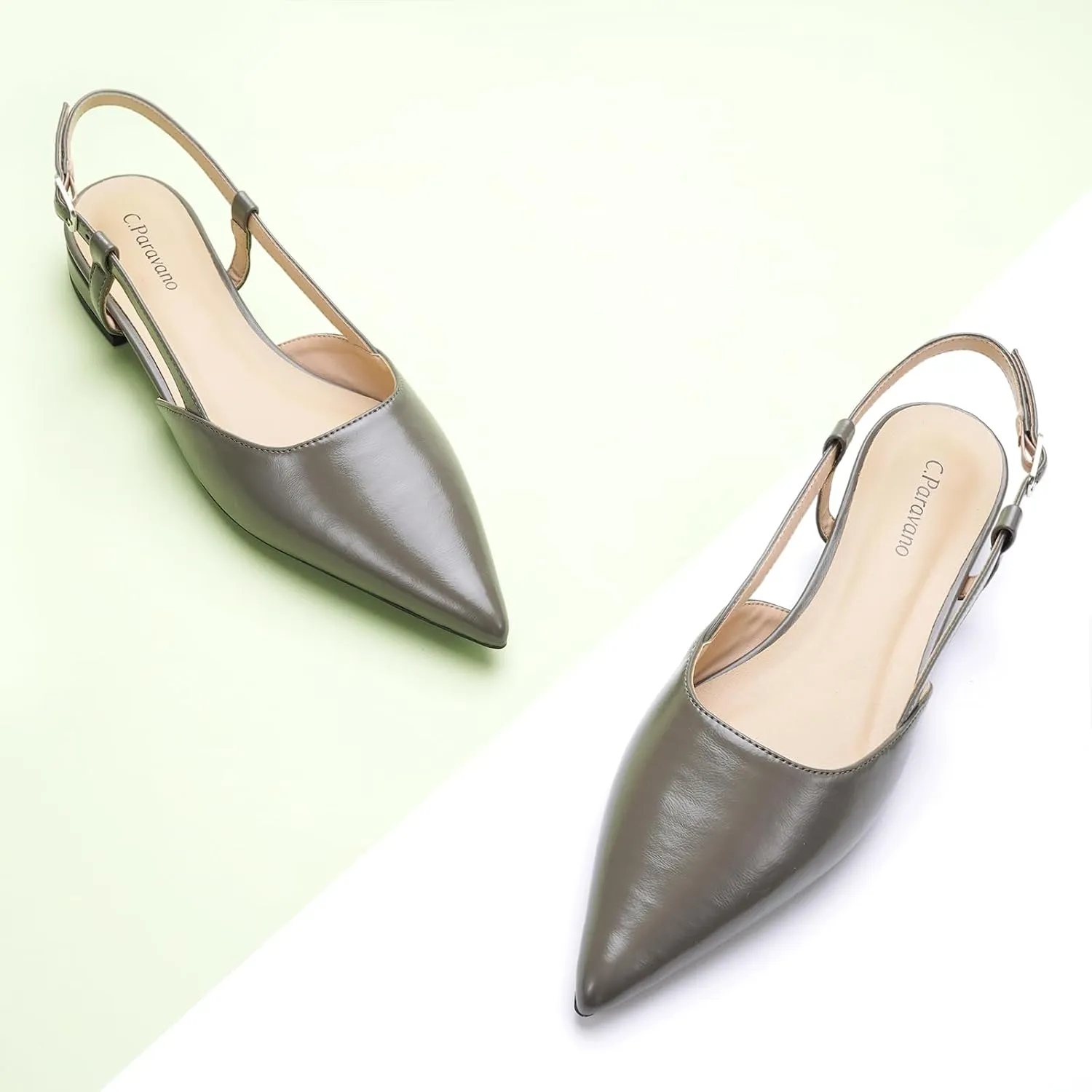 C.Paravano Women's Slingback Flats Pointed Toe Slingback Flats for Women Slingback Sandals Adjustable Ankle Strap Shoes