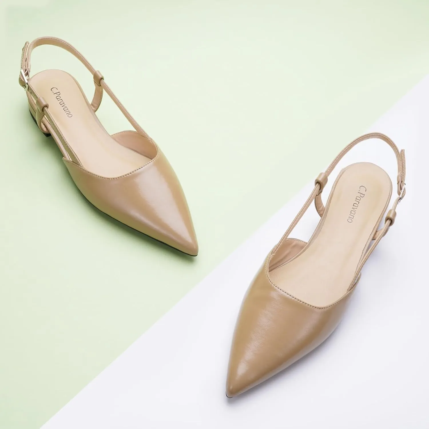 C.Paravano Women's Slingback Flats Pointed Toe Slingback Flats for Women Slingback Sandals Adjustable Ankle Strap Shoes