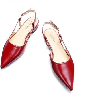 C.Paravano Women's Slingback Flats Pointed Toe Slingback Flats for Women Slingback Sandals Adjustable Ankle Strap Shoes