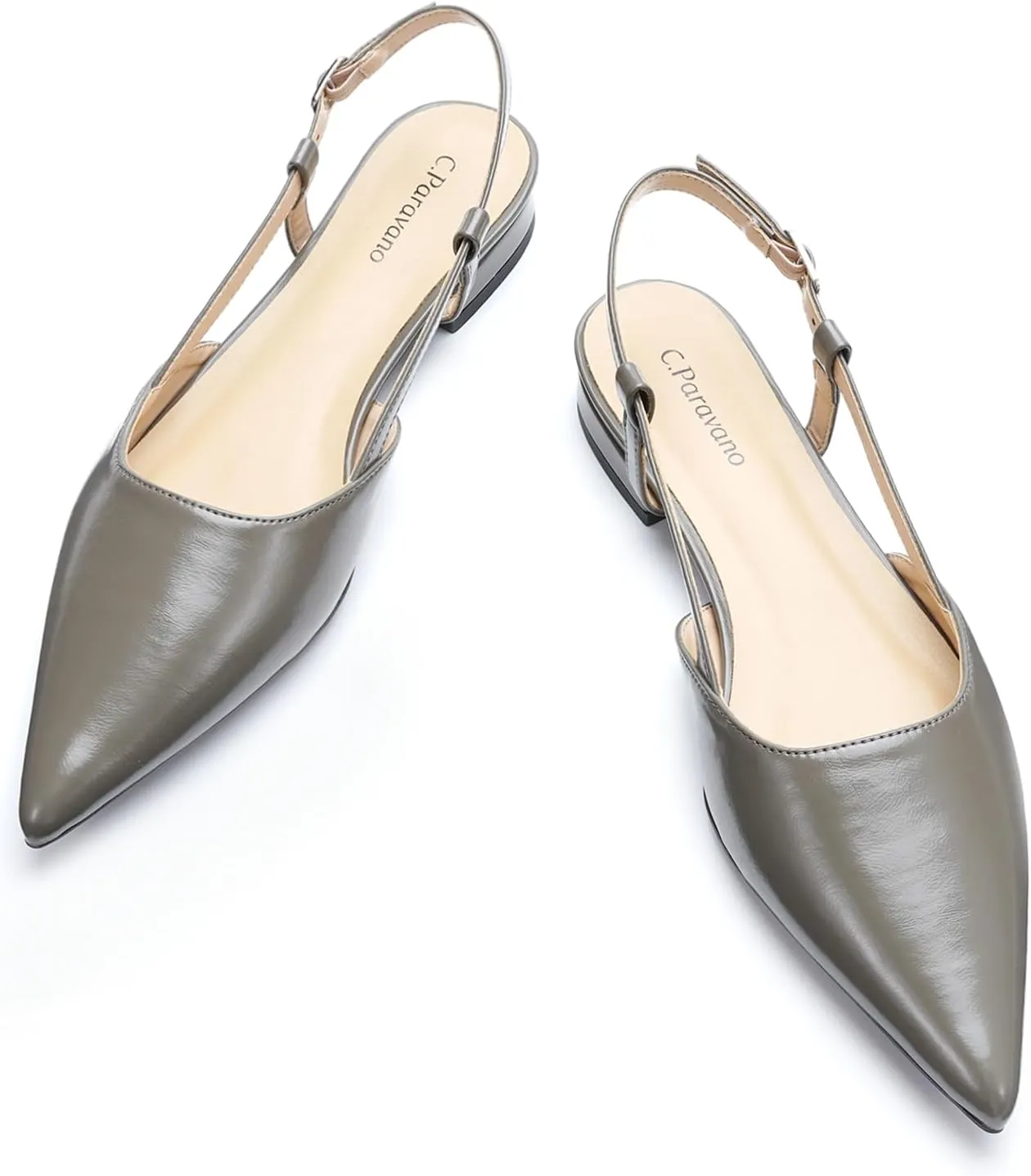 C.Paravano Women's Slingback Flats Pointed Toe Slingback Flats for Women Slingback Sandals Adjustable Ankle Strap Shoes