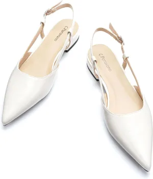 C.Paravano Women's Slingback Flats Pointed Toe Slingback Flats for Women Slingback Sandals Adjustable Ankle Strap Shoes