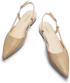 C.Paravano Women's Slingback Flats Pointed Toe Slingback Flats for Women Slingback Sandals Adjustable Ankle Strap Shoes