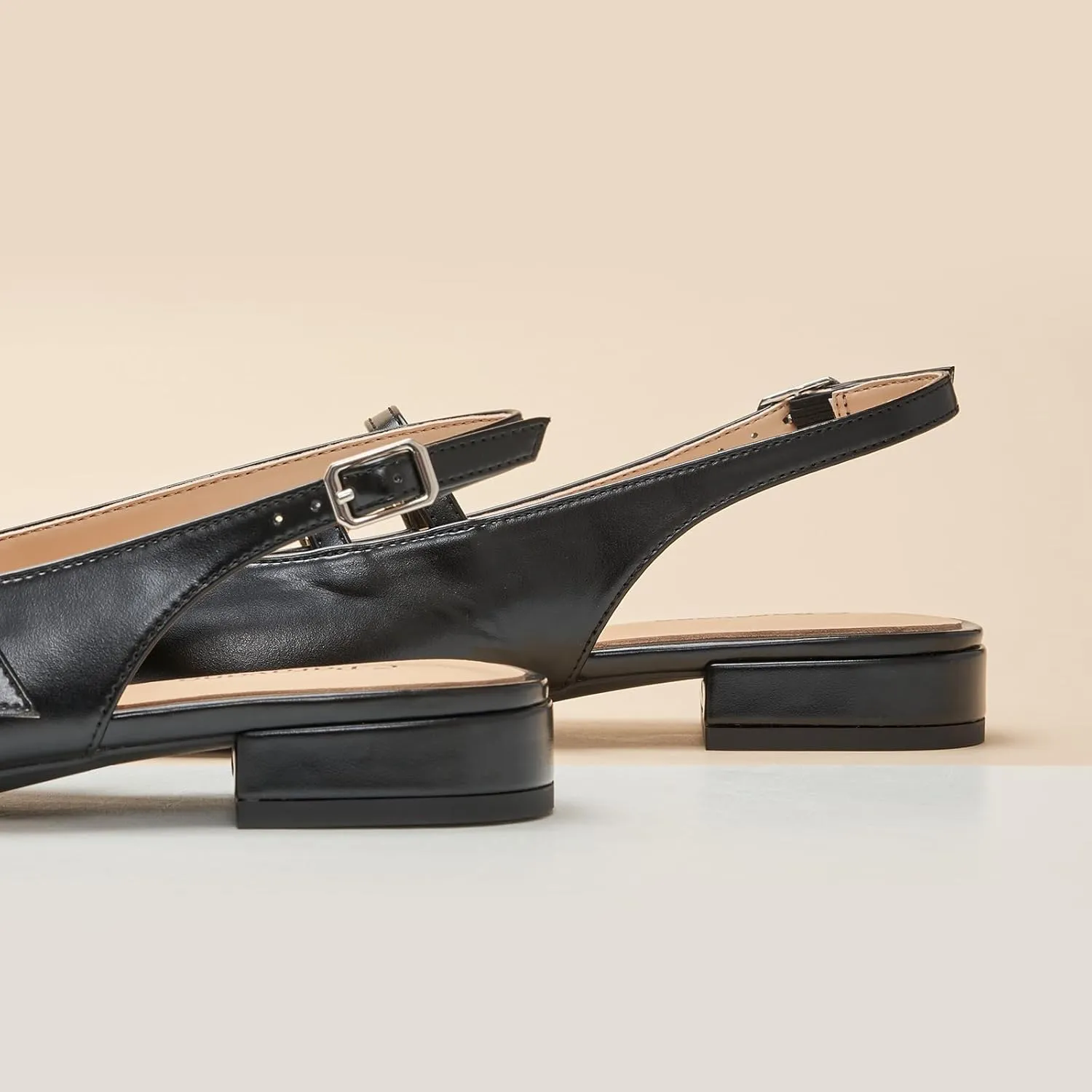 C.Paravano Women's Slingback Flats | Sandals Square Toe Dress Shoes | Flat Heel Double Strap Shoes for Business, Wedding, Cocktail Party