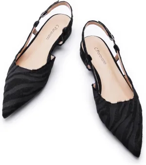 C.Paravano Women's Slingback Flats Snakeskin Print Pointed Toe Slingback Flats for Women Slingback Sandals Adjustable Ankle Strap Shoes