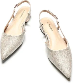 C.Paravano Women's Slingback Flats Snakeskin Print Pointed Toe Slingback Flats for Women Slingback Sandals Adjustable Ankle Strap Shoes