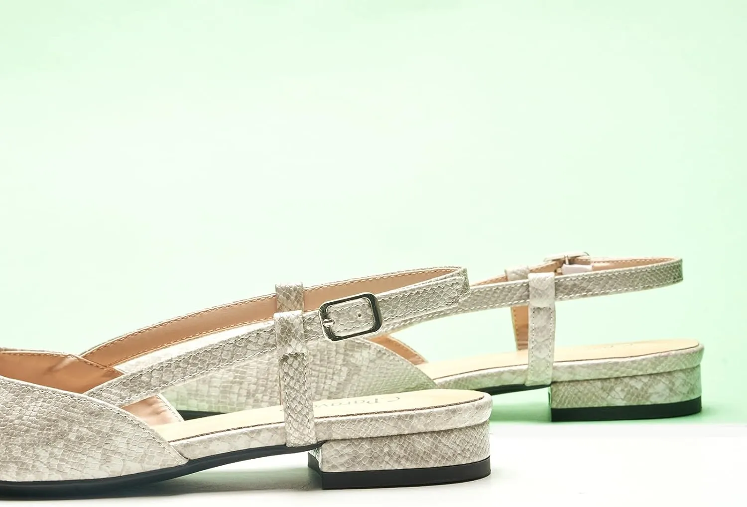 C.Paravano Women's Slingback Flats Snakeskin Print Pointed Toe Slingback Flats for Women Slingback Sandals Adjustable Ankle Strap Shoes