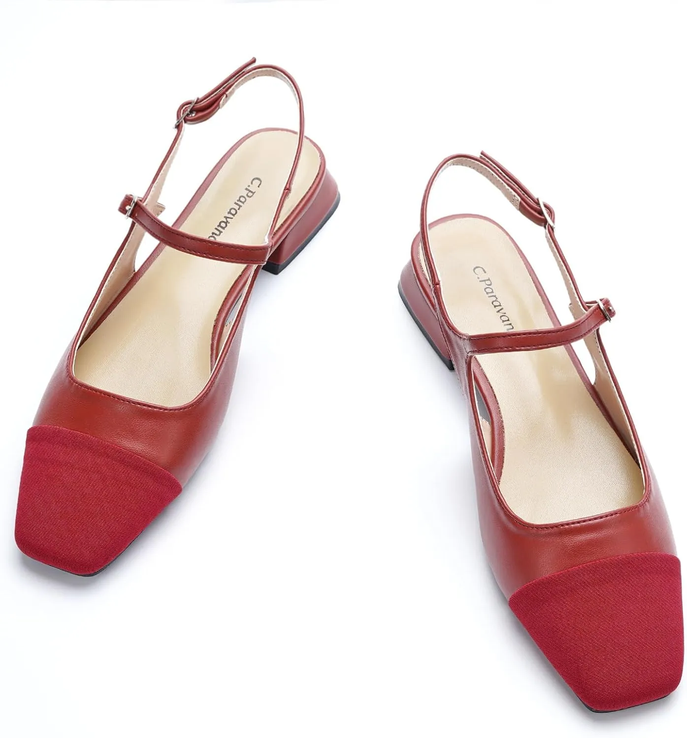 C.Paravano Women's Slingback | Square Toe Slingback Flats | Ankle Strap Flats Sandals | Slip on Casual Flats Shoes | Leather Dress Shoes for Wedding