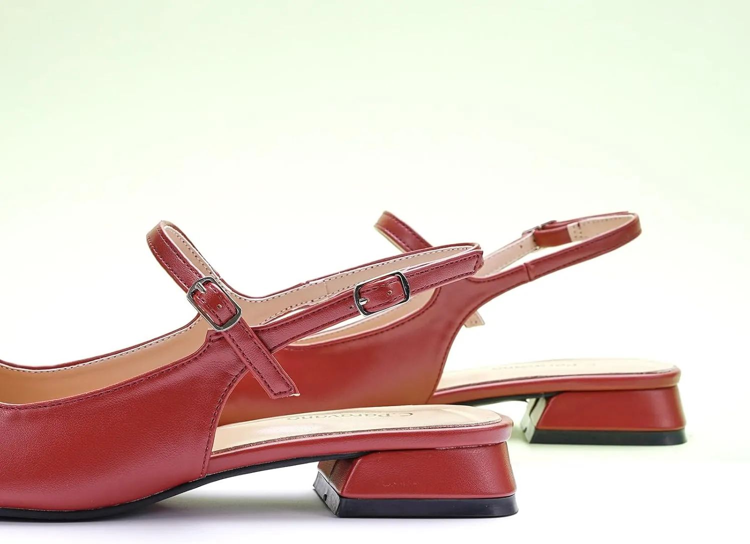 C.Paravano Women's Slingback | Square Toe Slingback Flats | Ankle Strap Flats Sandals | Slip on Casual Flats Shoes | Leather Dress Shoes for Wedding