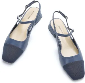 C.Paravano Women's Slingback | Square Toe Slingback Flats | Ankle Strap Flats Sandals | Slip on Casual Flats Shoes | Leather Dress Shoes for Wedding