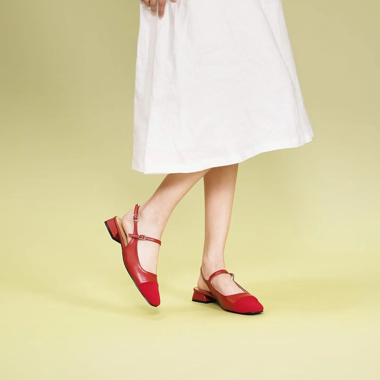 C.Paravano Women's Slingback | Square Toe Slingback Flats | Ankle Strap Flats Sandals | Slip on Casual Flats Shoes | Leather Dress Shoes for Wedding